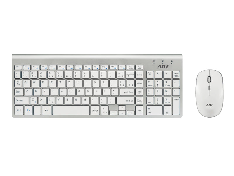 Kit Wireless ADJ KW10 Platinum: Tastiera Multimediale + Mouse Ergonomico - Resistente agli schizzi d'acqua - Colore Silver