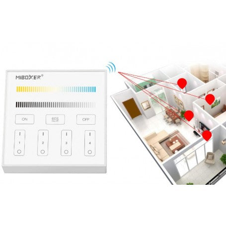 Pannello Full Touch Dimmer CCT, 4 zone, WiFi, Base magnetica - White